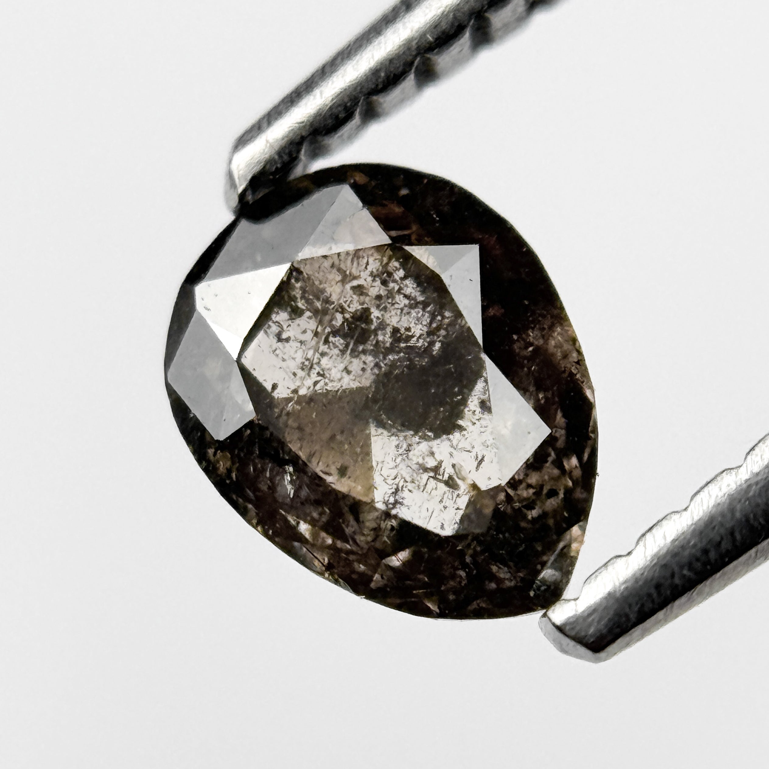 0.54 Ct Pear Rose Cut Grey Natural Salt and Pepper Diamond
