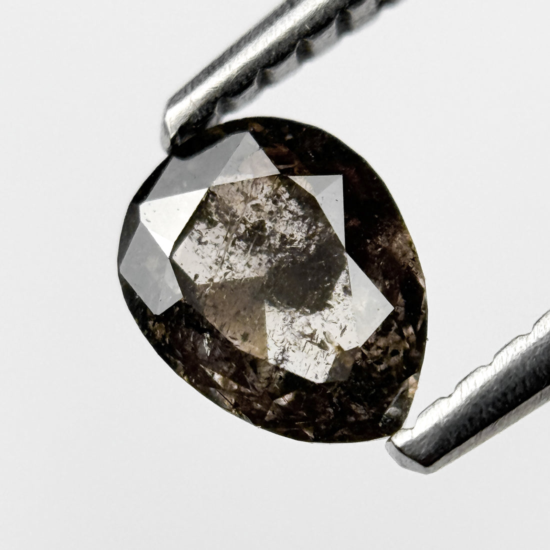 0.54 Ct Pear Rose Cut Grey Natural Salt and Pepper Diamond