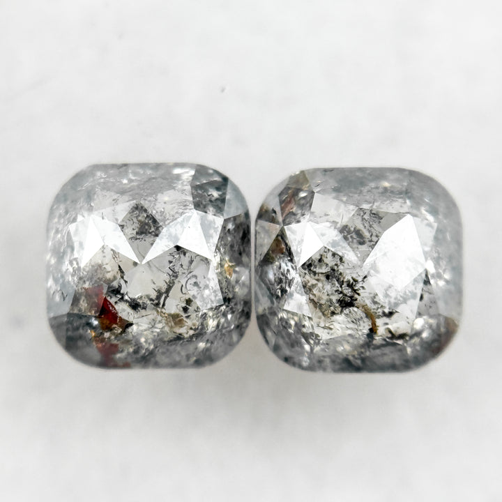 1.31 Ct Cushion Rose Cut Grey Natural Salt and Pepper Diamond Pair