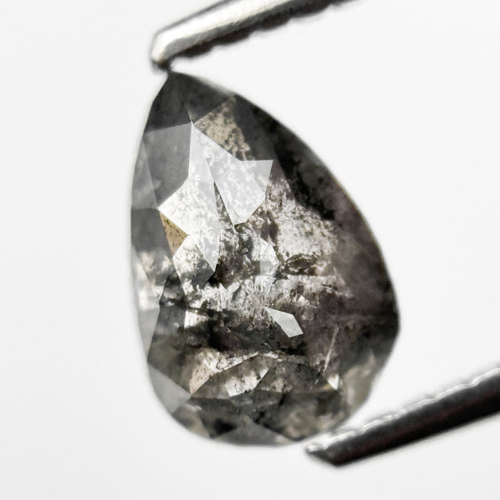 1.11 Ct Pear Rose Cut Grey Natural Salt and Pepper Diamond