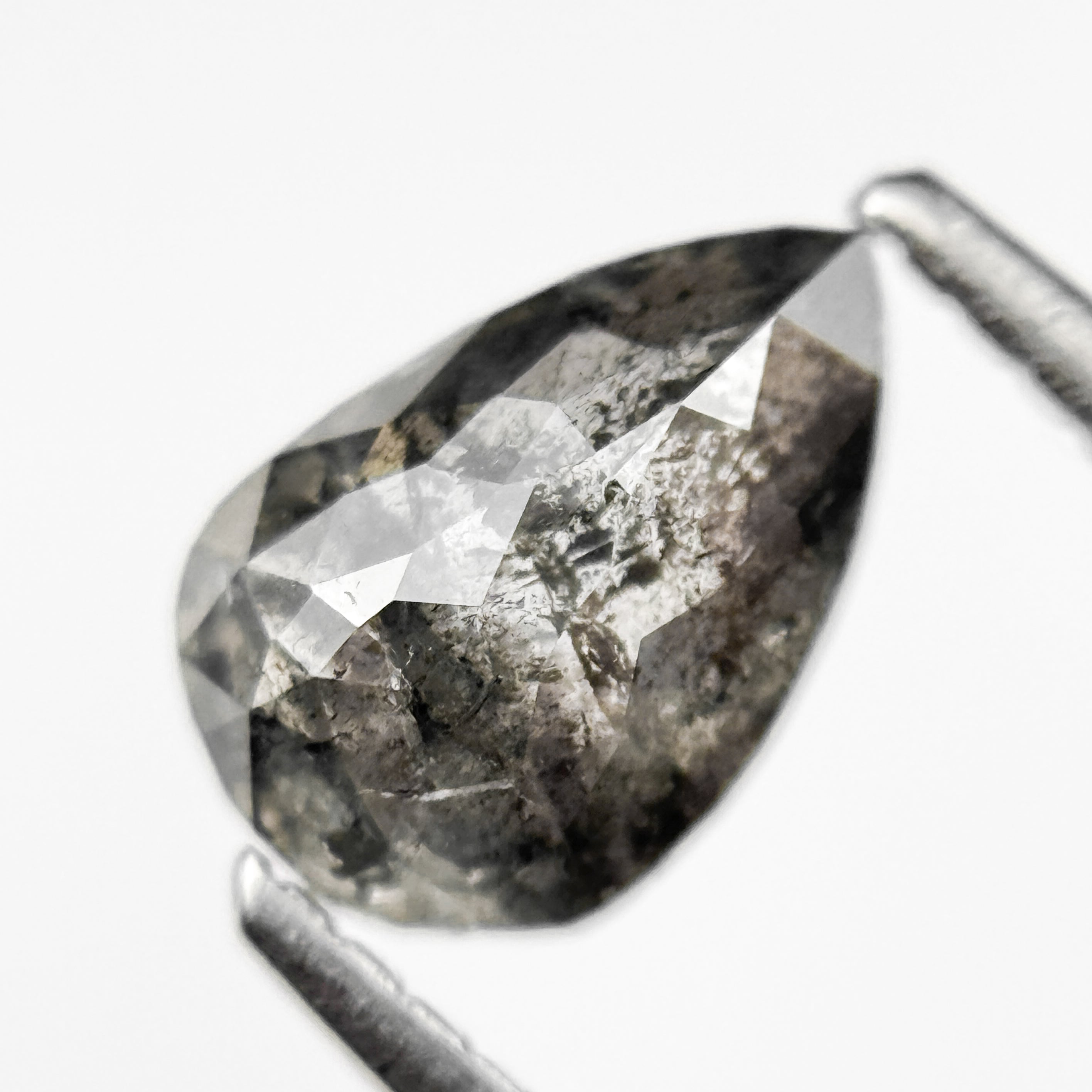 1.11 Ct Pear Rose Cut Grey Natural Salt and Pepper Diamond