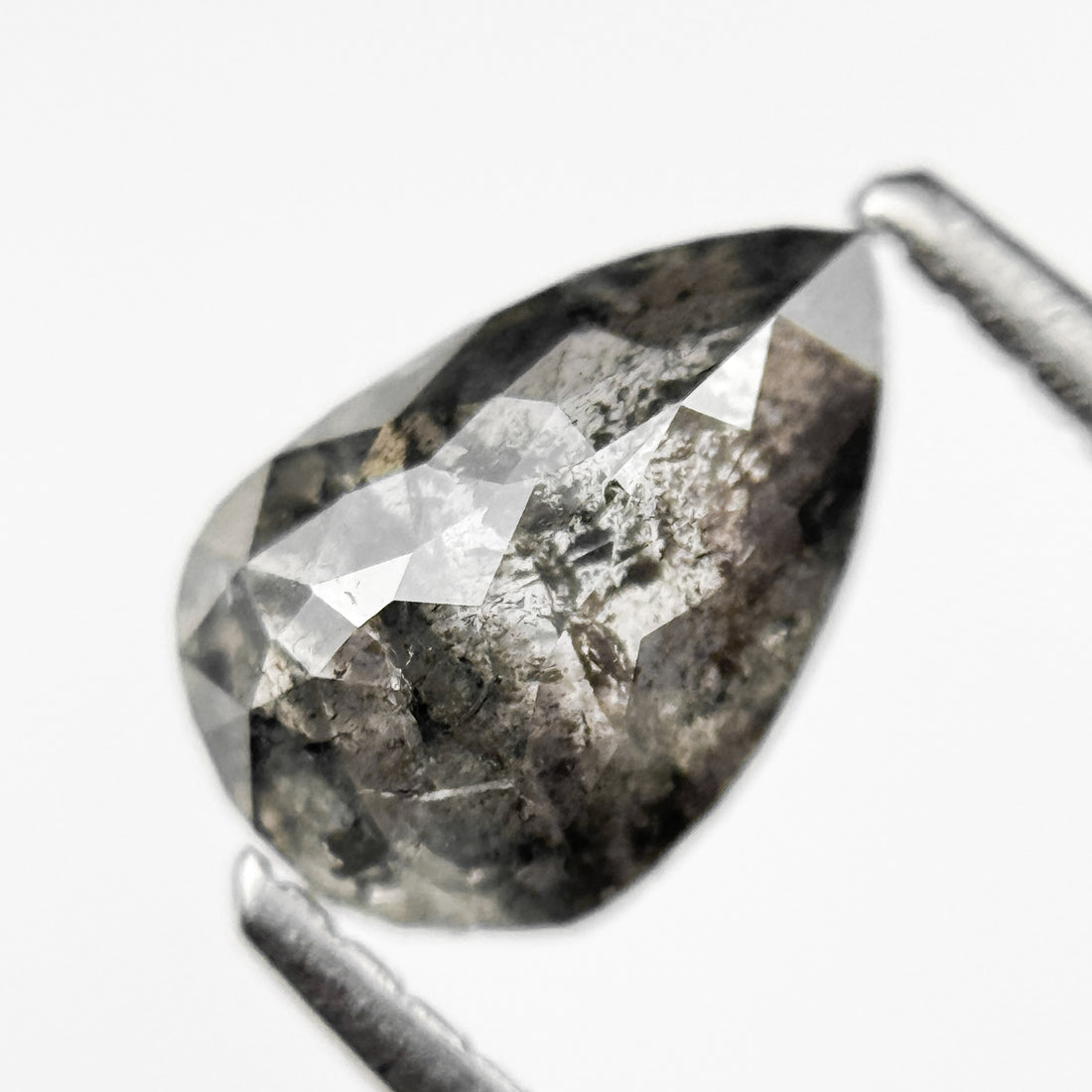 1.11 Ct Pear Rose Cut Grey Natural Salt and Pepper Diamond