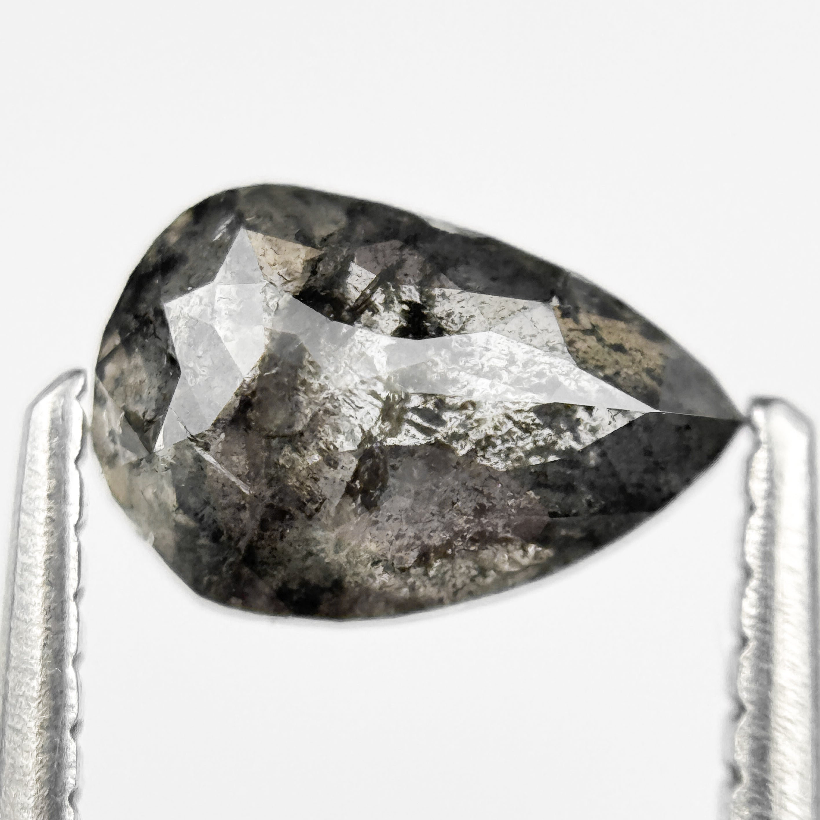1.11 Ct Pear Rose Cut Grey Natural Salt and Pepper Diamond