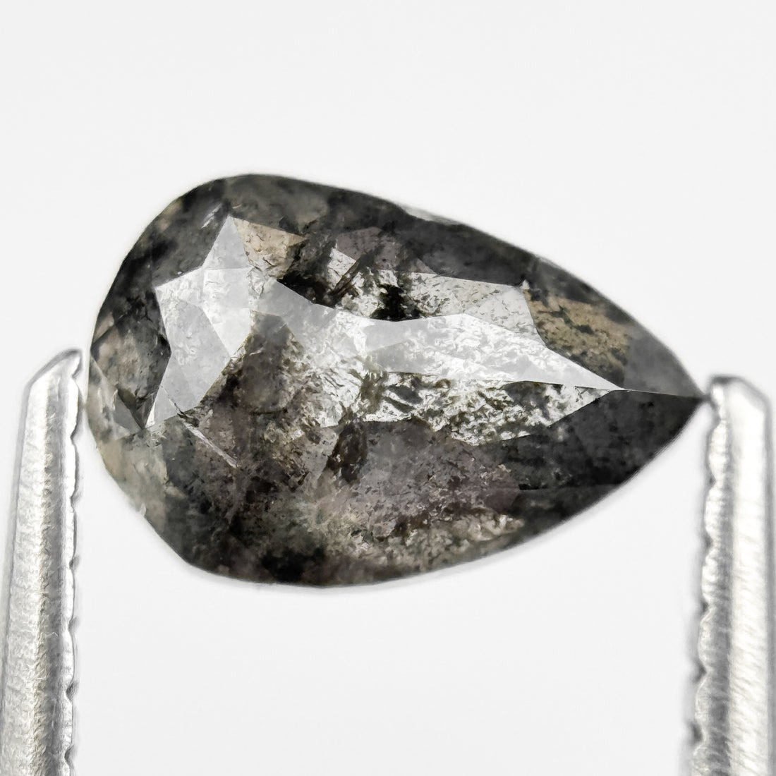 1.11 Ct Pear Rose Cut Grey Natural Salt and Pepper Diamond