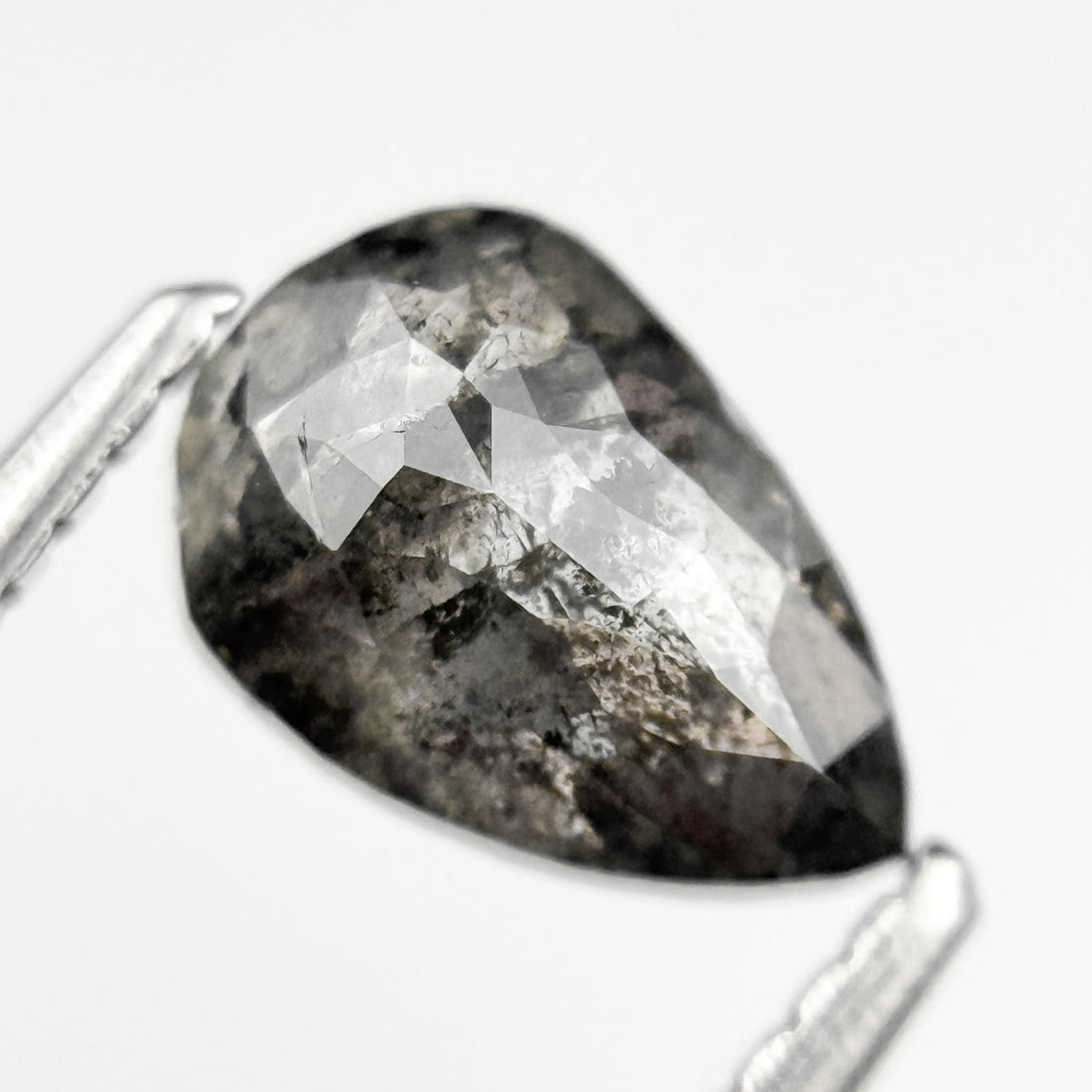 1.11 Ct Pear Rose Cut Grey Natural Salt and Pepper Diamond