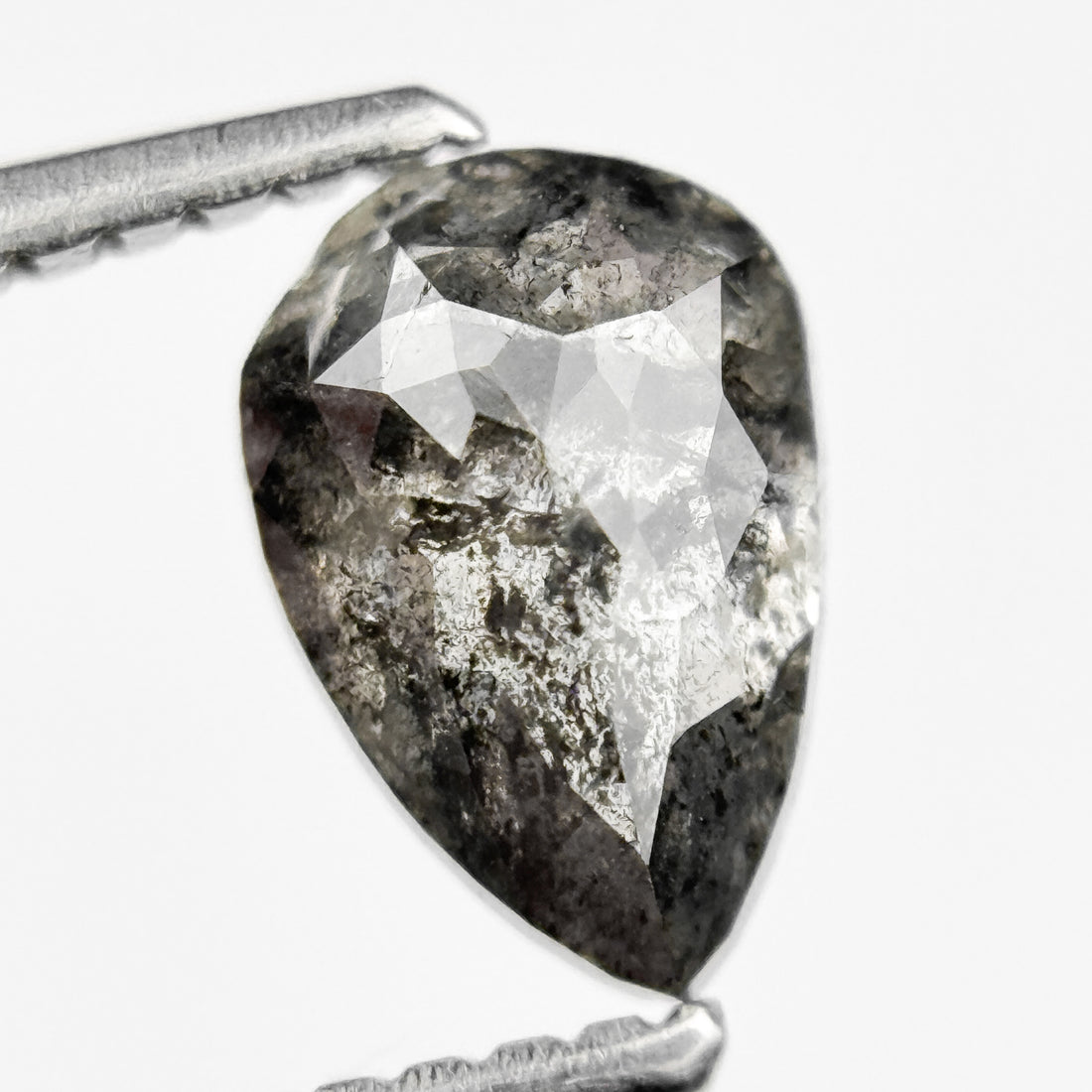 1.11 Ct Pear Rose Cut Grey Natural Salt and Pepper Diamond