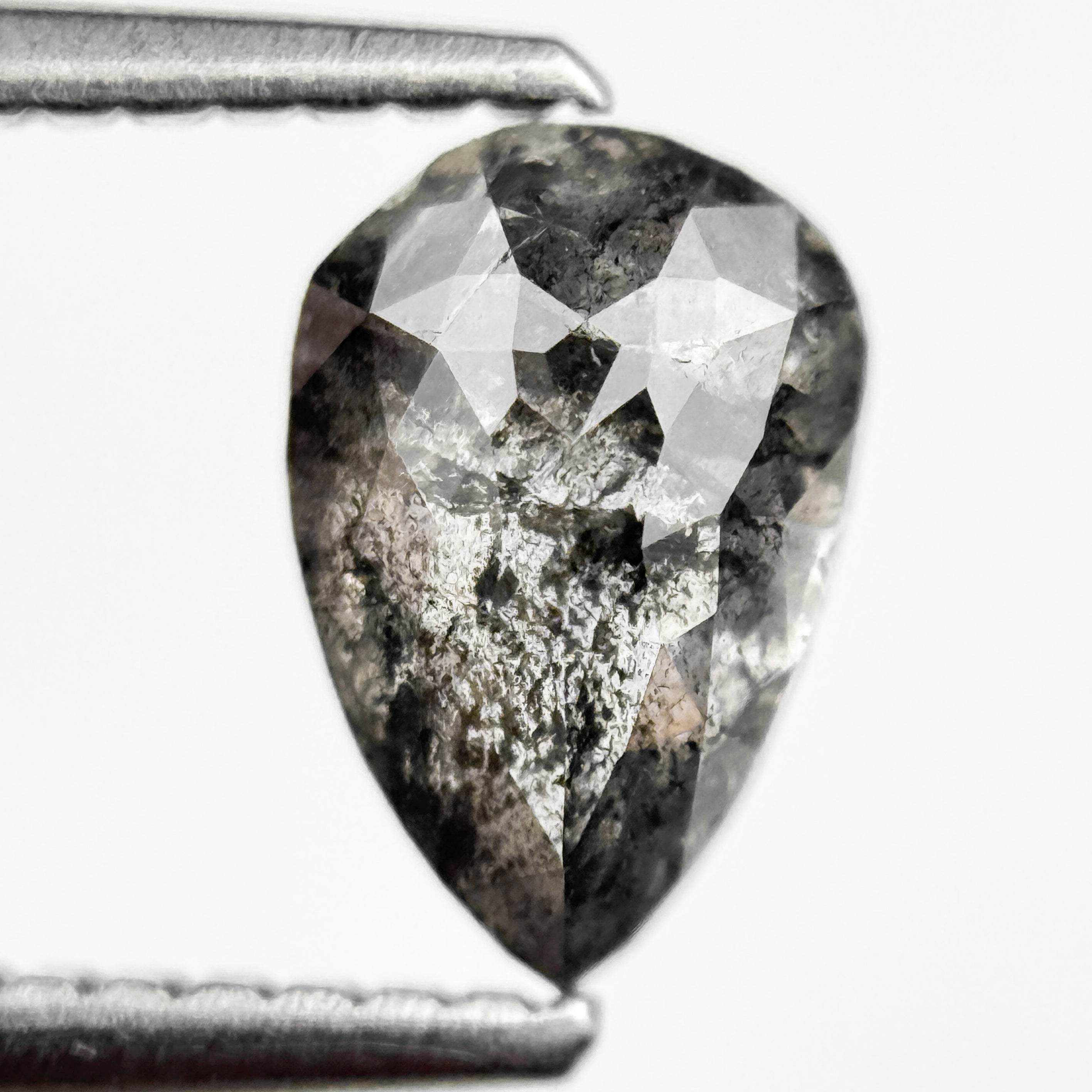 1.11 Ct Pear Rose Cut Grey Natural Salt and Pepper Diamond