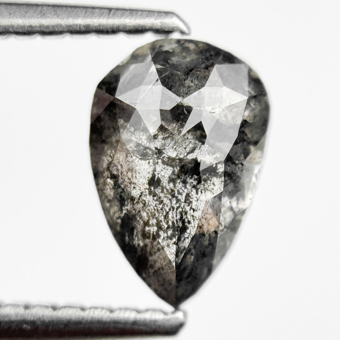 1.11 Ct Pear Rose Cut Grey Natural Salt and Pepper Diamond