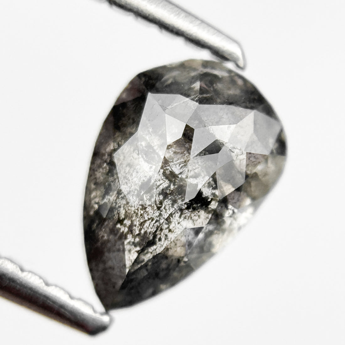 1.11 Ct Pear Rose Cut Grey Natural Salt and Pepper Diamond