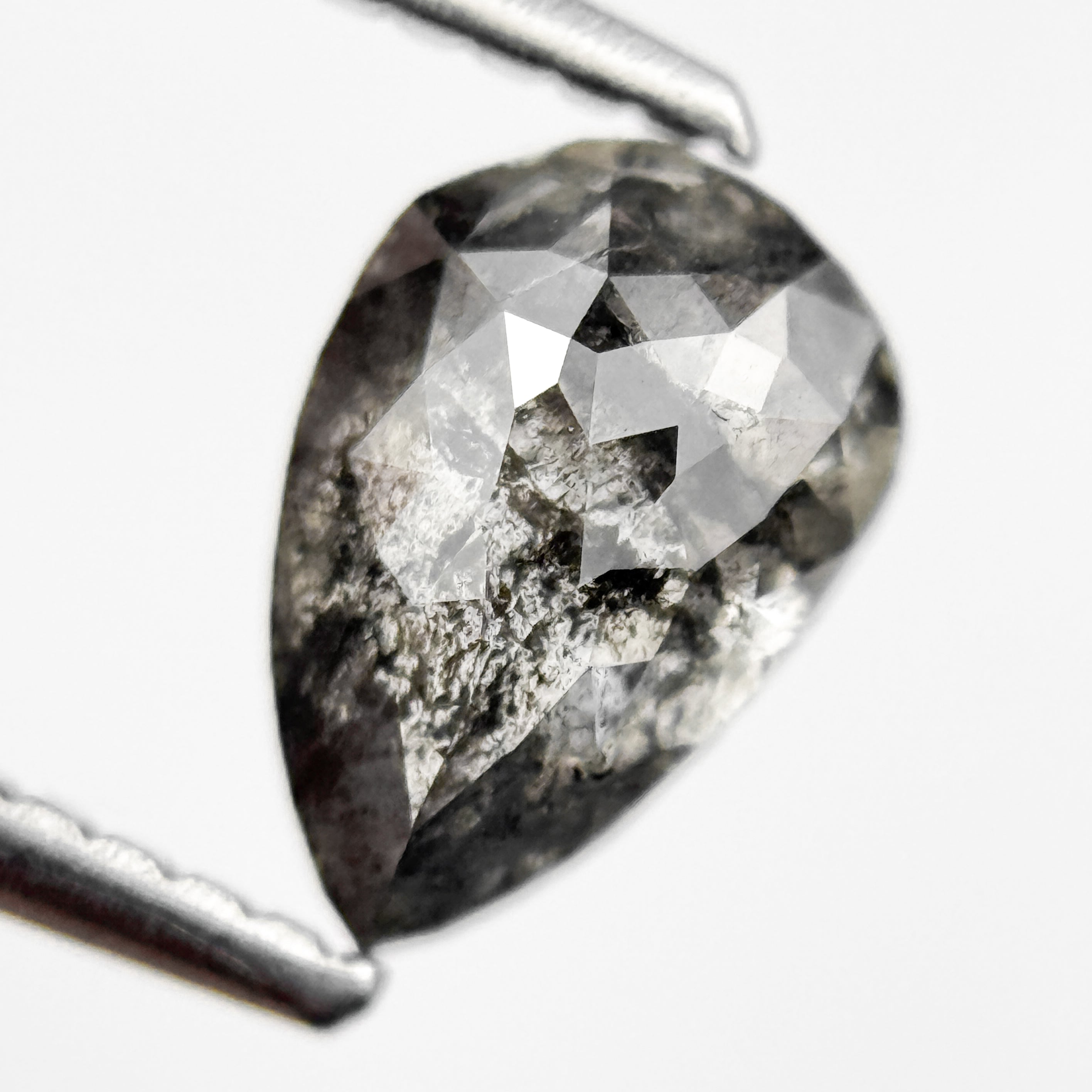 1.11 Ct Pear Rose Cut Grey Natural Salt and Pepper Diamond
