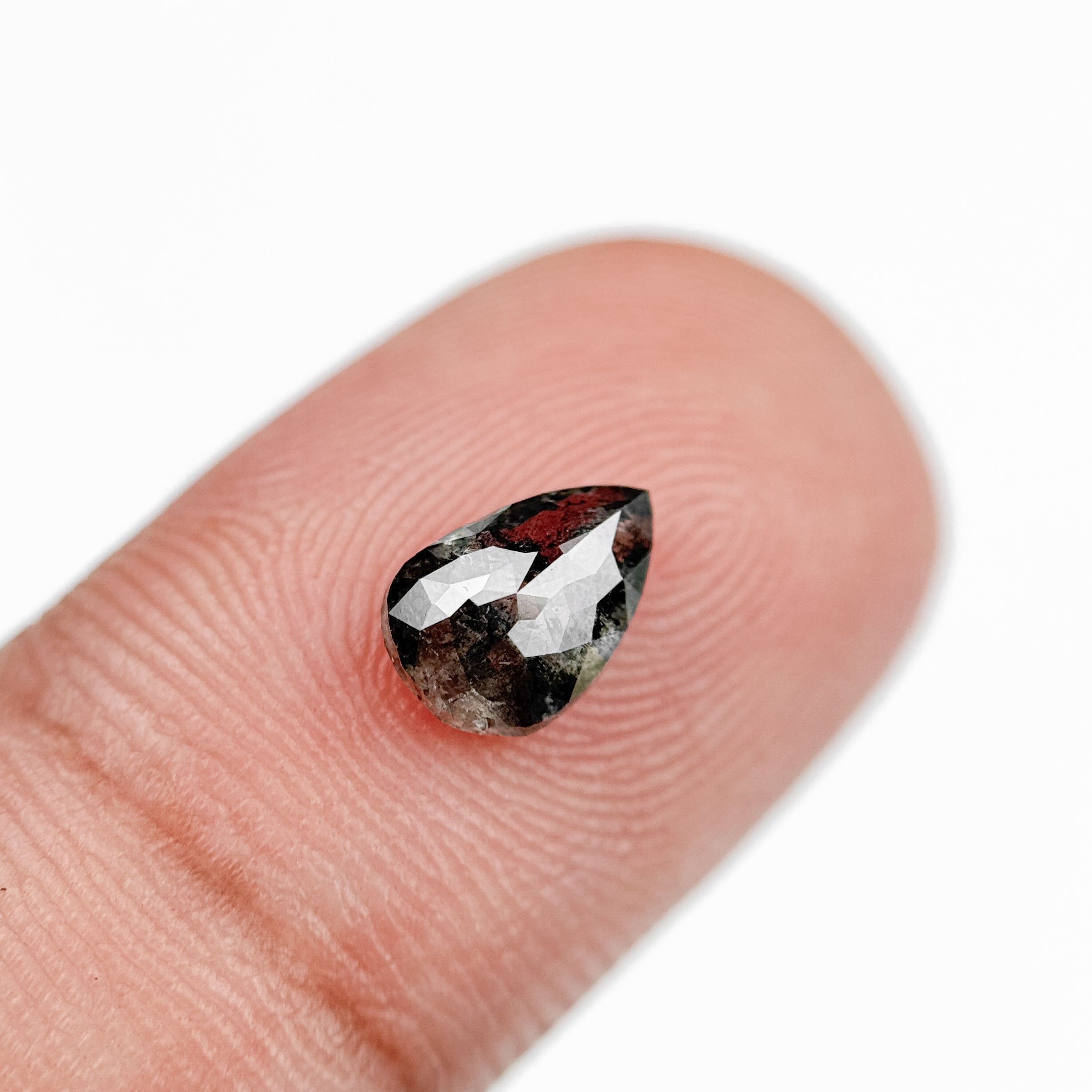 1.11 Ct Pear Rose Cut Grey Natural Salt and Pepper Diamond