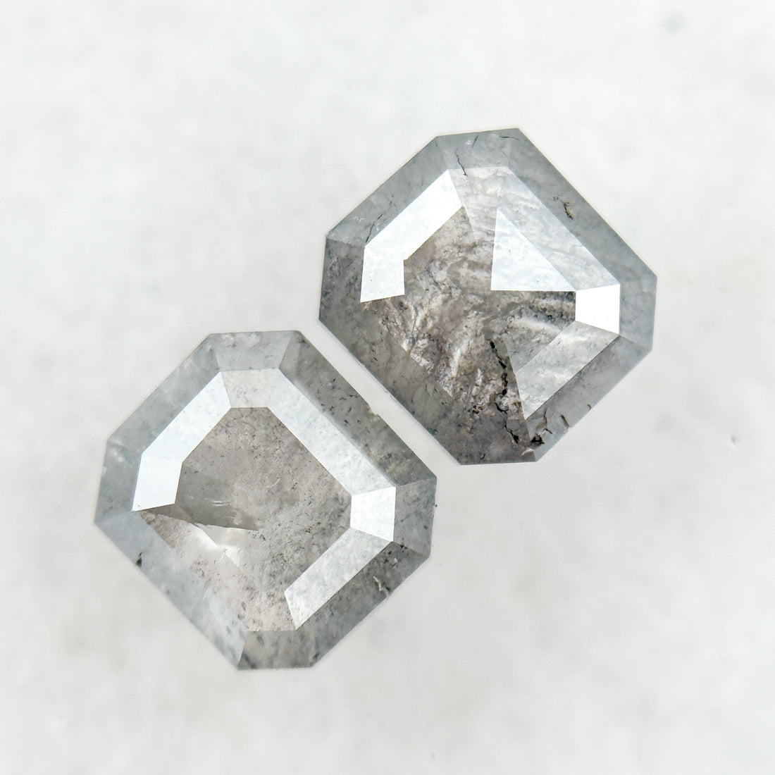 1.32 Ct Emerald Rose Cut Grey Natural Galaxy Diamond Pair