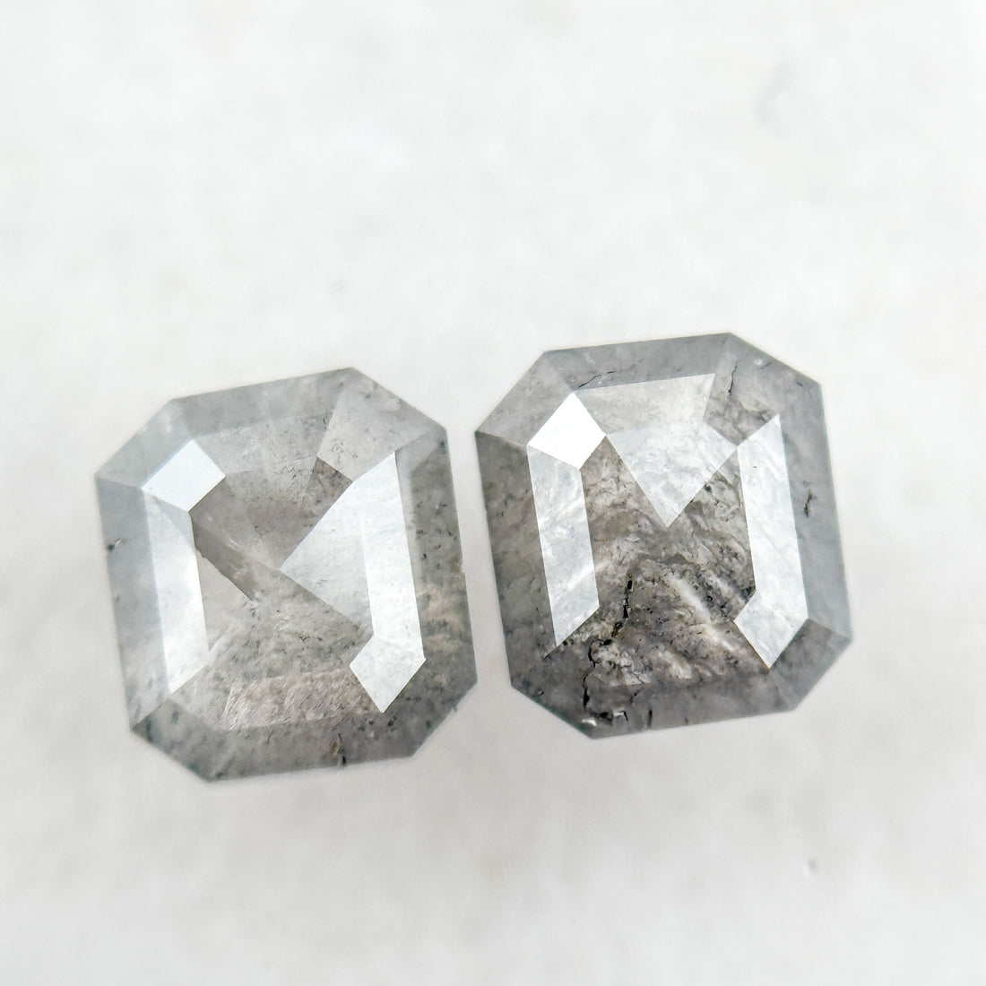 1.32 Ct Emerald Rose Cut Grey Natural Galaxy Diamond Pair