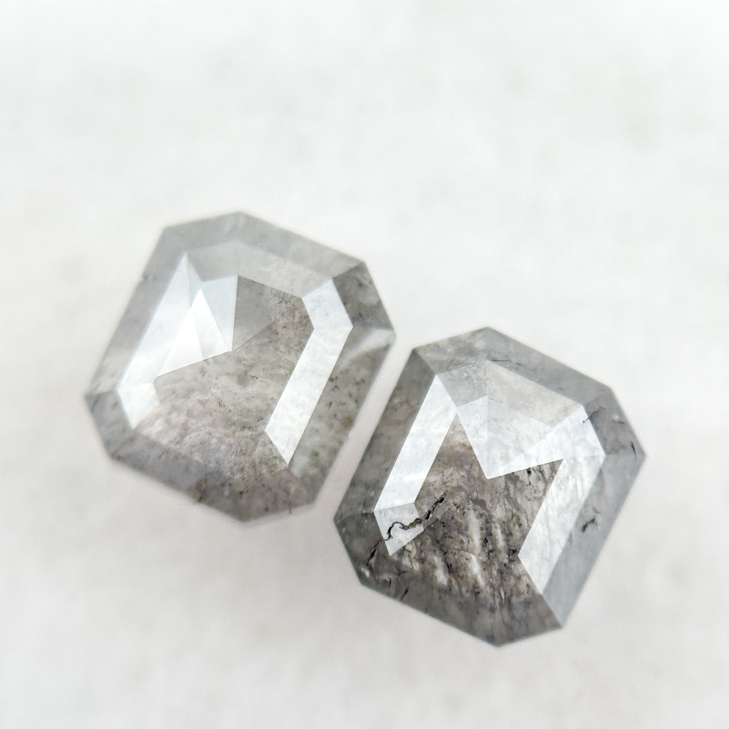 1.32 Ct Emerald Rose Cut Grey Natural Galaxy Diamond Pair