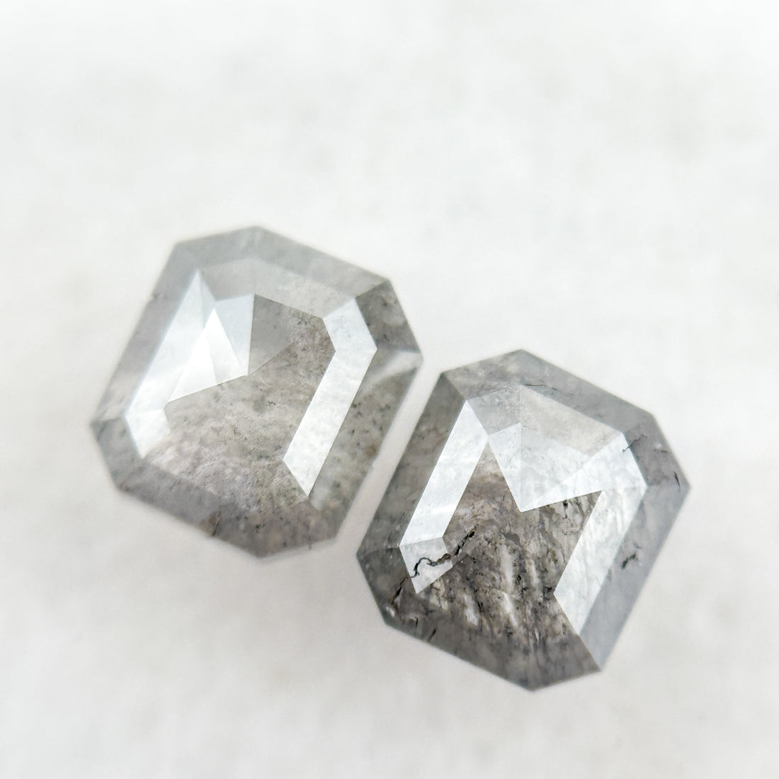 1.32 Ct Emerald Rose Cut Grey Natural Galaxy Diamond Pair