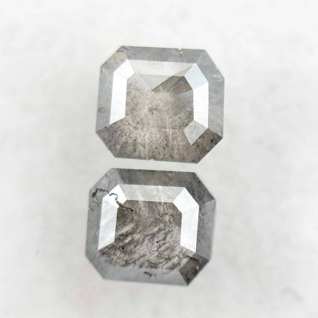 1.32 Ct Emerald Rose Cut Grey Natural Galaxy Diamond Pair
