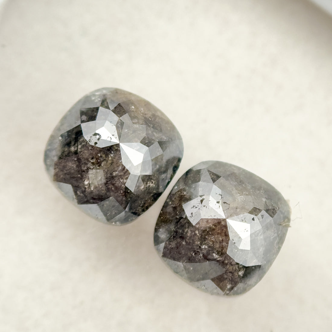 1.64 Ct Cushion Rose Cut Grey Natural Salt and Pepper Diamond