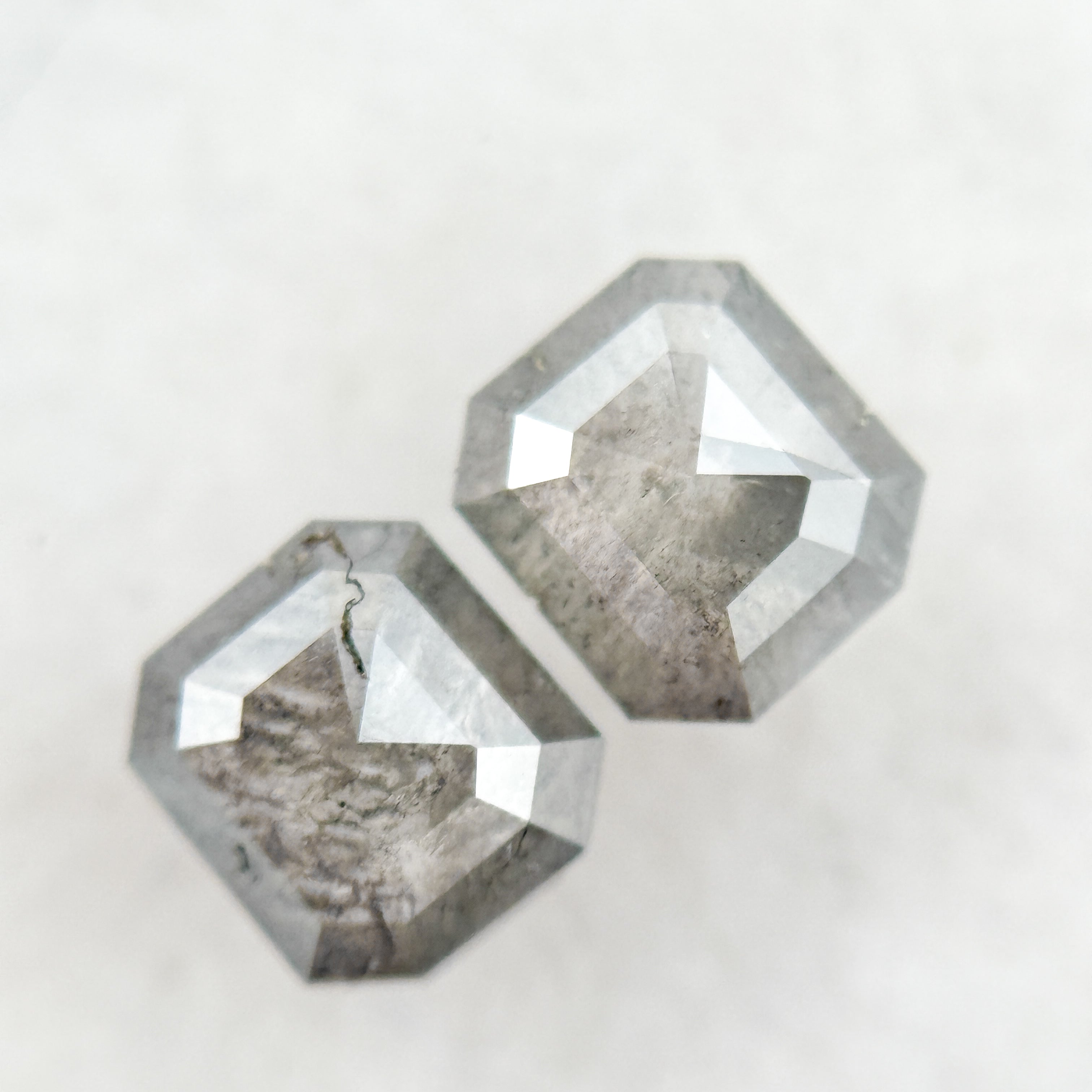 1.32 Ct Emerald Rose Cut Grey Natural Galaxy Diamond Pair
