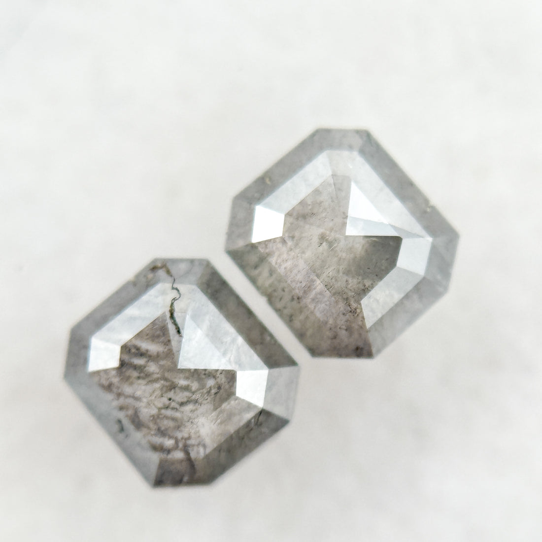 1.32 Ct Emerald Rose Cut Grey Natural Galaxy Diamond Pair