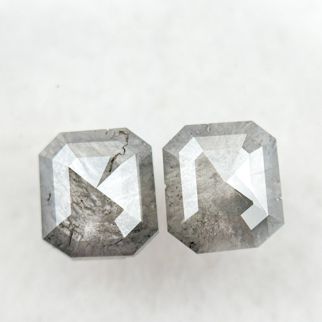 1.32 Ct Emerald Rose Cut Grey Natural Galaxy Diamond Pair