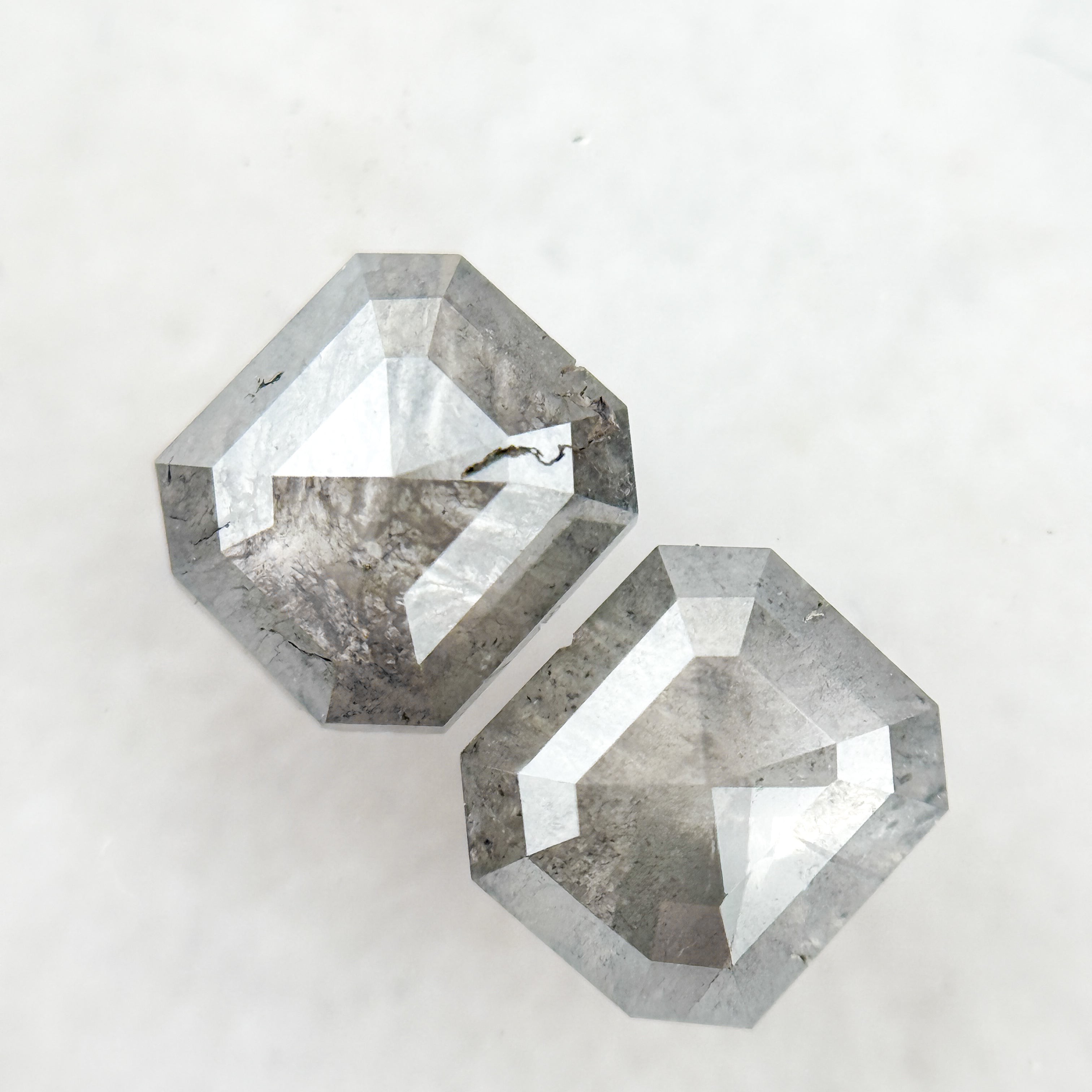 1.32 Ct Emerald Rose Cut Grey Natural Galaxy Diamond Pair