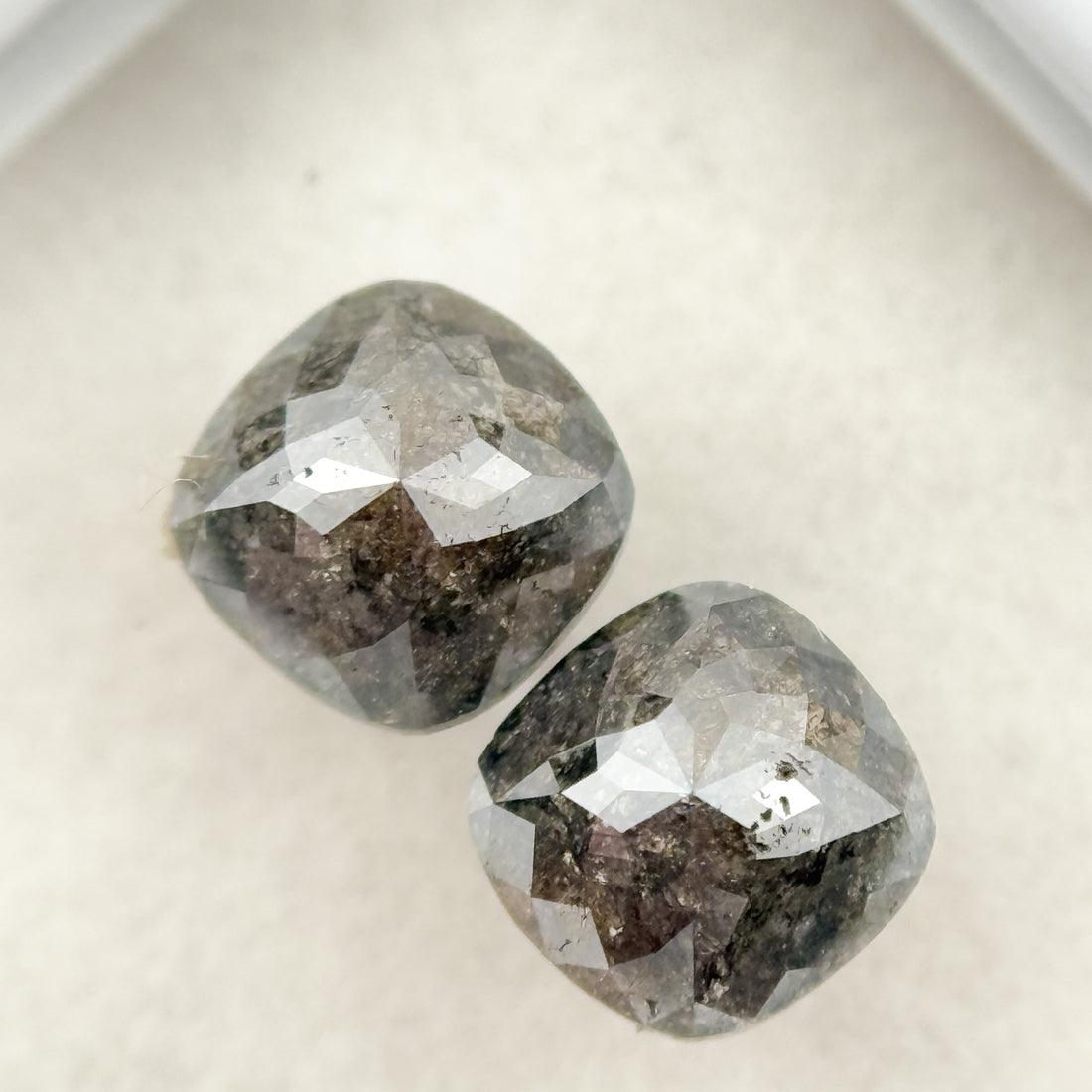 1.64 Ct Cushion Rose Cut Grey Natural Salt and Pepper Diamond
