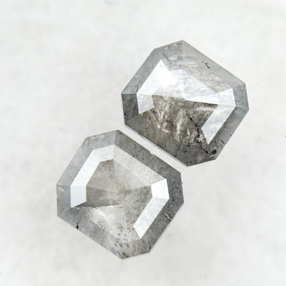 1.32 Ct Emerald Rose Cut Grey Natural Galaxy Diamond Pair