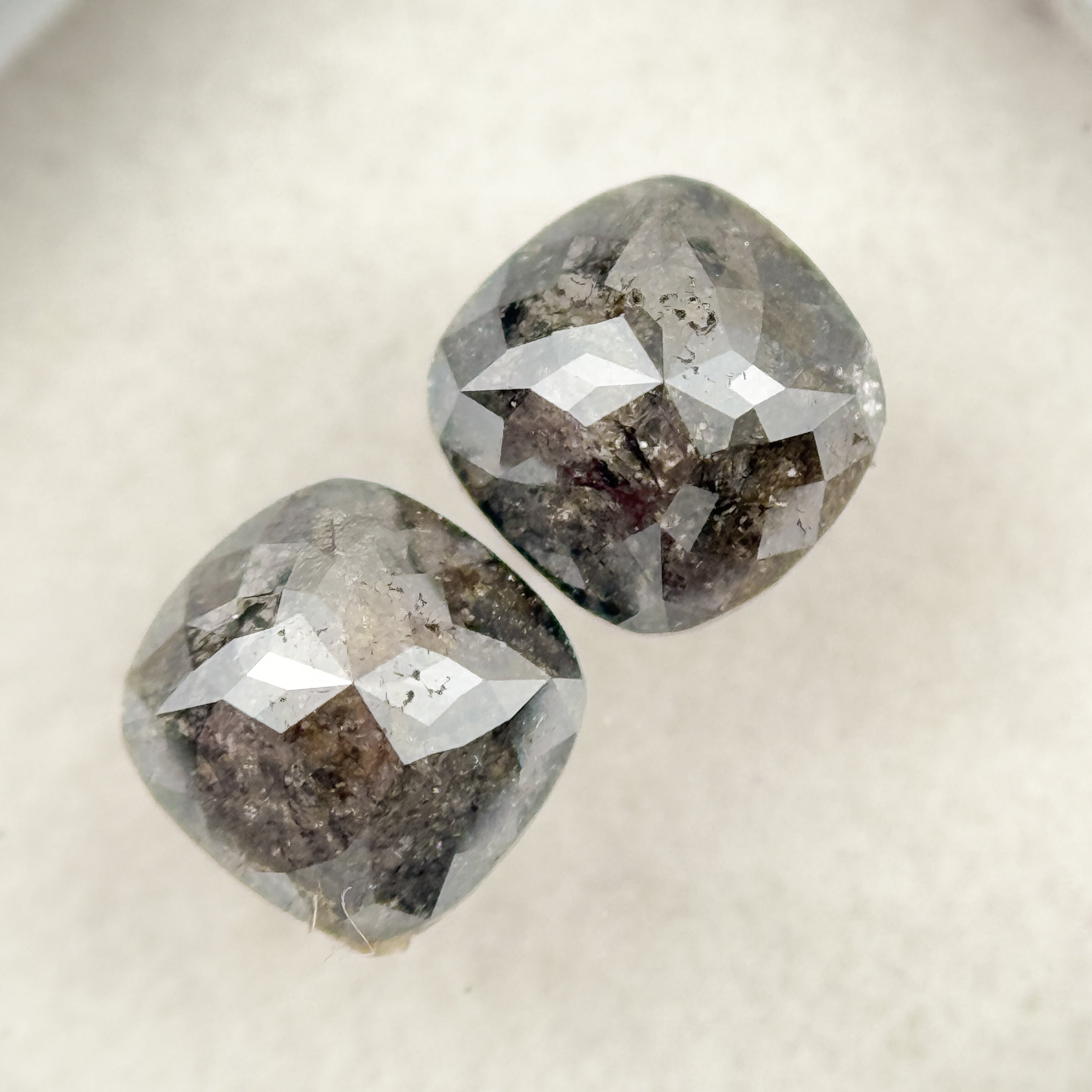 1.64 Ct Cushion Rose Cut Grey Natural Salt and Pepper Diamond