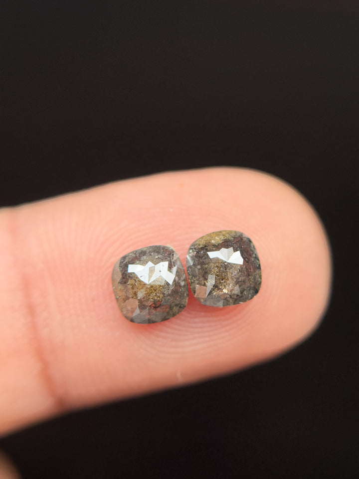 1.64 Ct Cushion Rose Cut Grey Natural Salt and Pepper Diamond