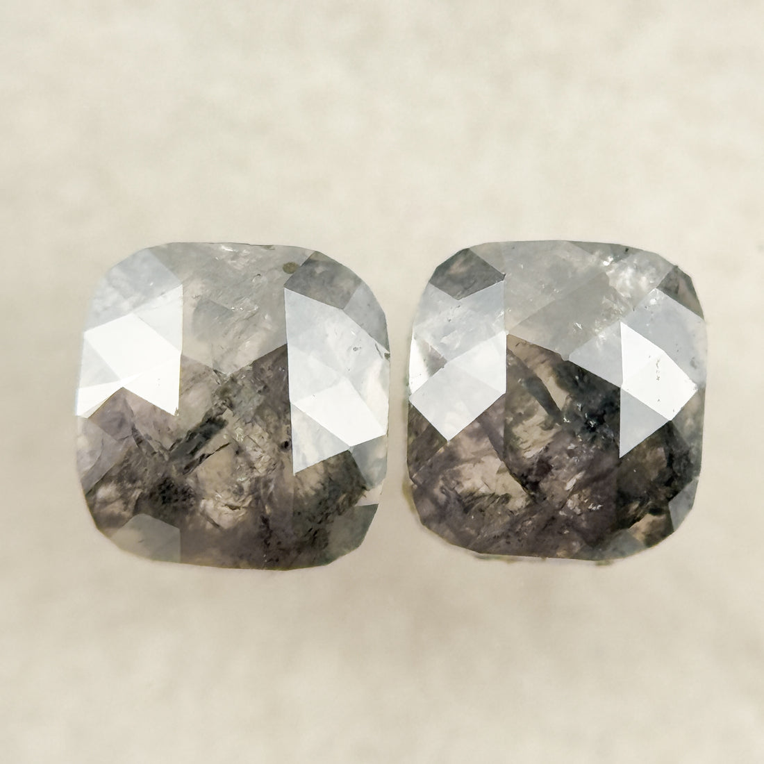 0.96 Ct Cushion Rose Cut Grey Natural Salt and Pepper Diamond