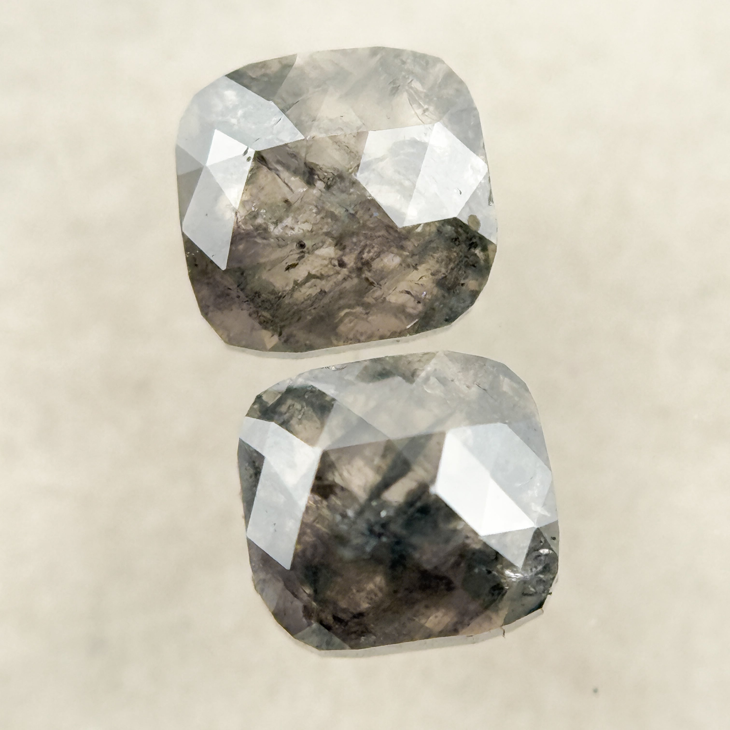 0.96 Ct Cushion Rose Cut Grey Natural Salt and Pepper Diamond