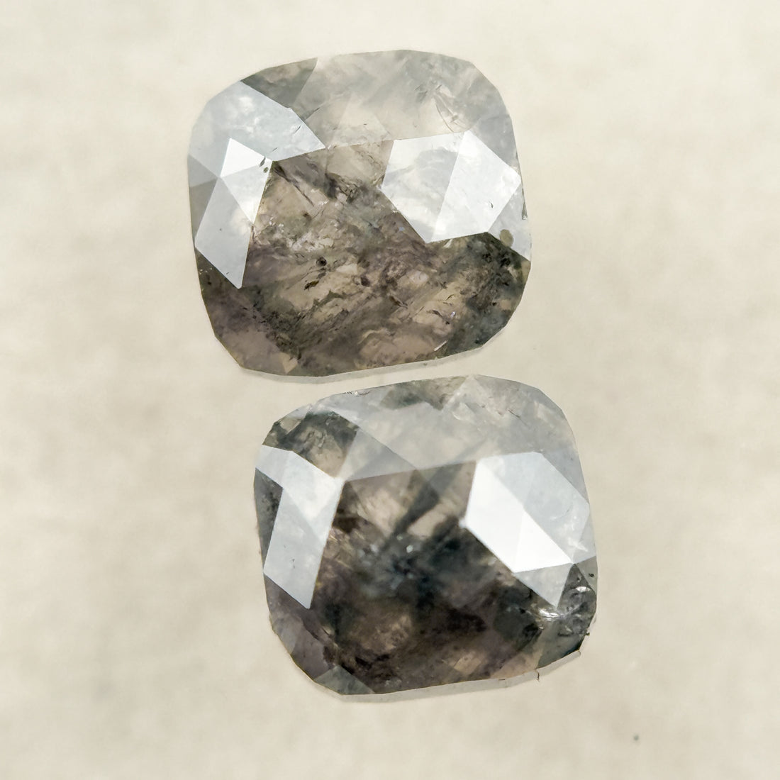 0.96 Ct Cushion Rose Cut Grey Natural Salt and Pepper Diamond