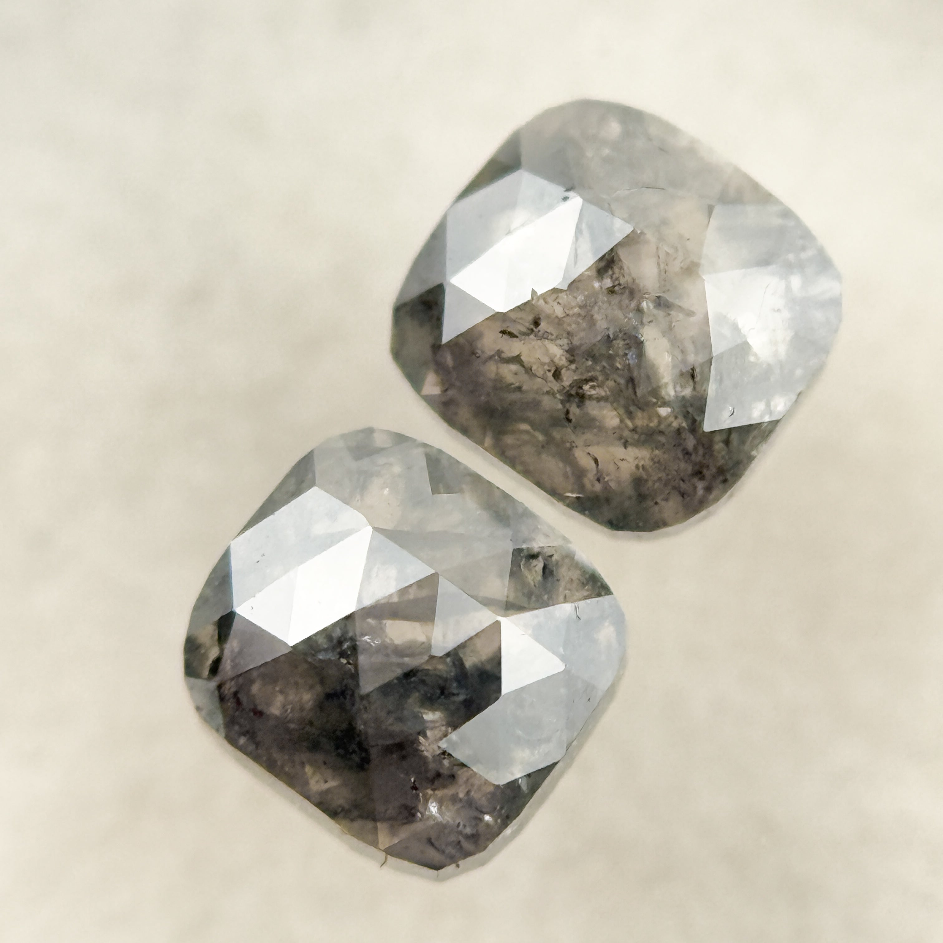 0.96 Ct Cushion Rose Cut Grey Natural Salt and Pepper Diamond