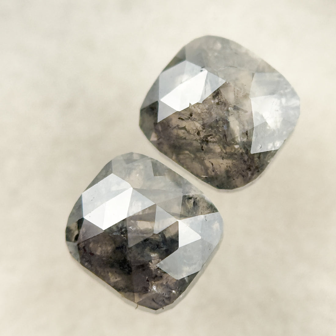 0.96 Ct Cushion Rose Cut Grey Natural Salt and Pepper Diamond