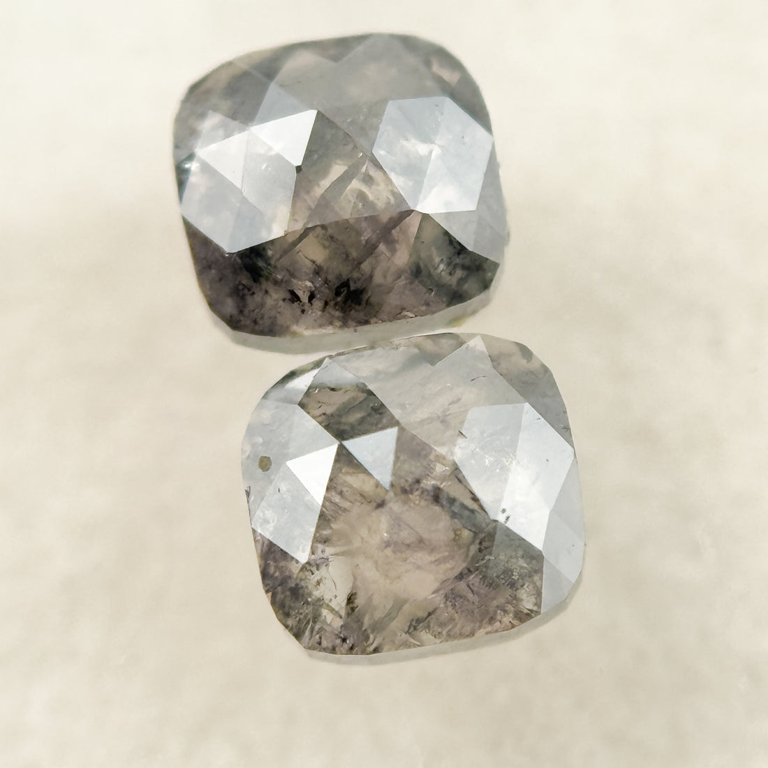 0.96 Ct Cushion Rose Cut Grey Natural Salt and Pepper Diamond