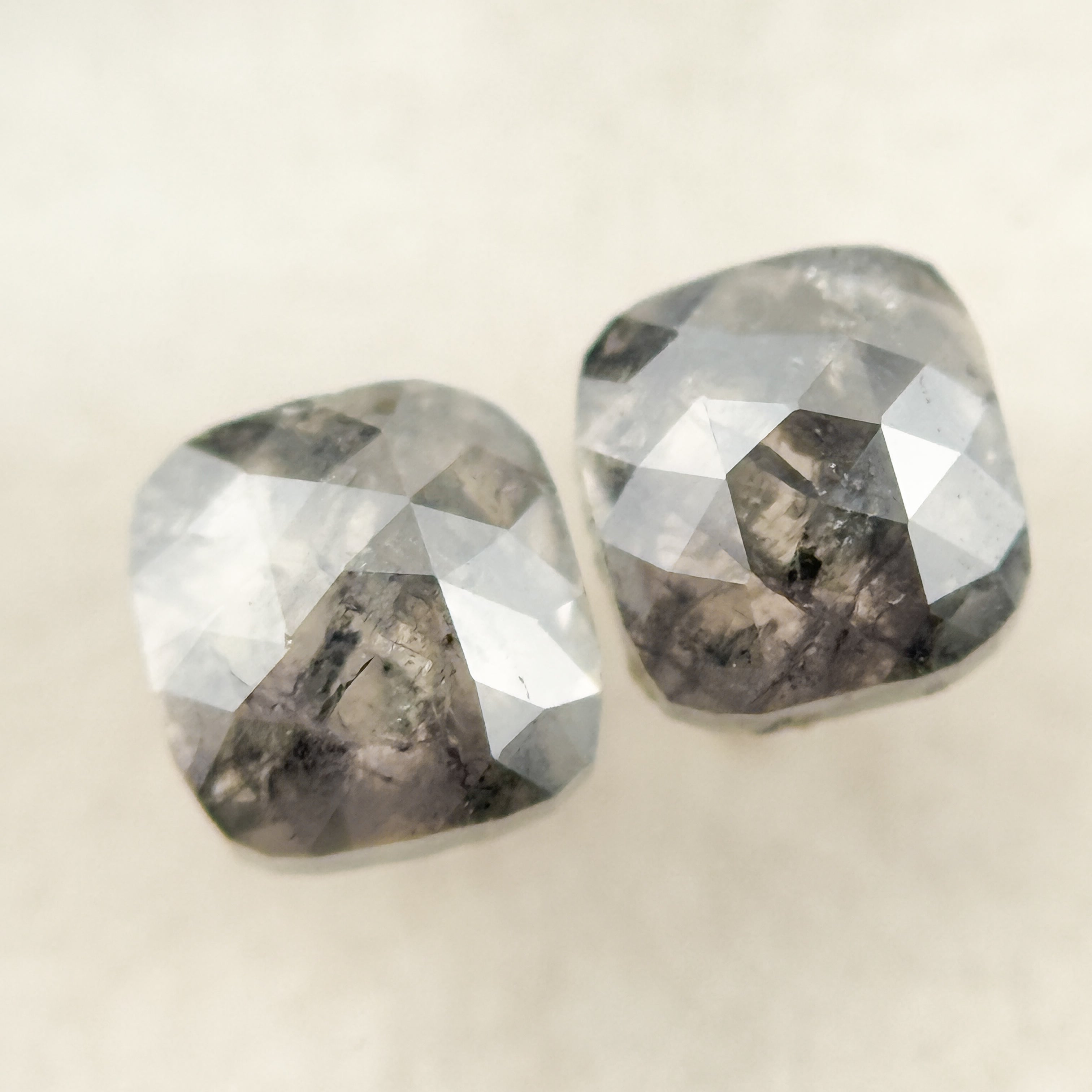 0.96 Ct Cushion Rose Cut Grey Natural Salt and Pepper Diamond