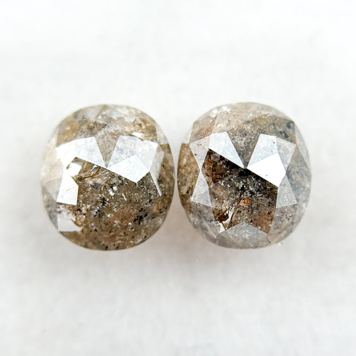 2.30 Ct Oval Rose Cut Grey Natural Salt and Pepper Diamond Pair