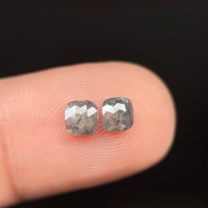 0.96 Ct Cushion Rose Cut Grey Natural Salt and Pepper Diamond
