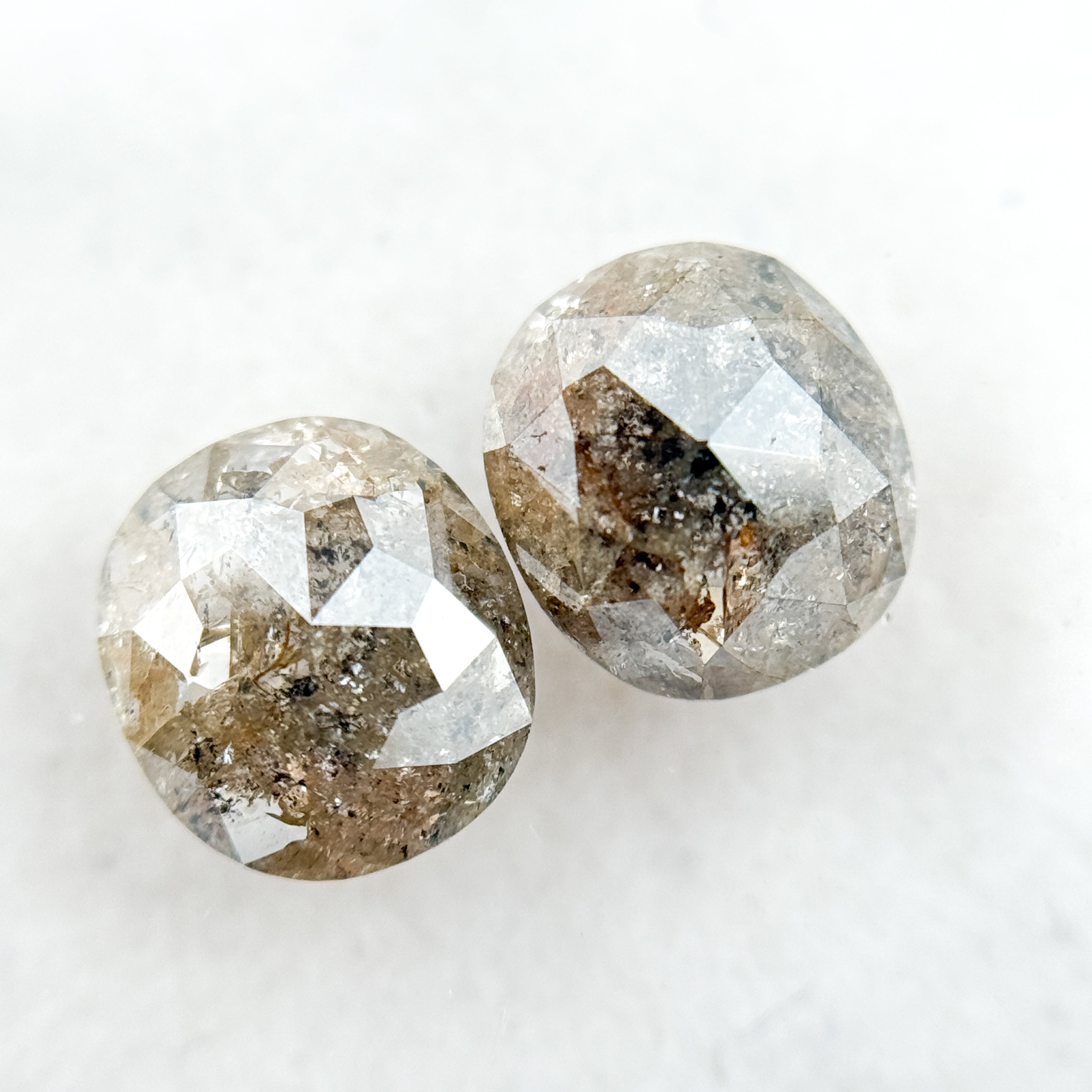 2.30 Ct Oval Rose Cut Grey Natural Salt and Pepper Diamond Pair