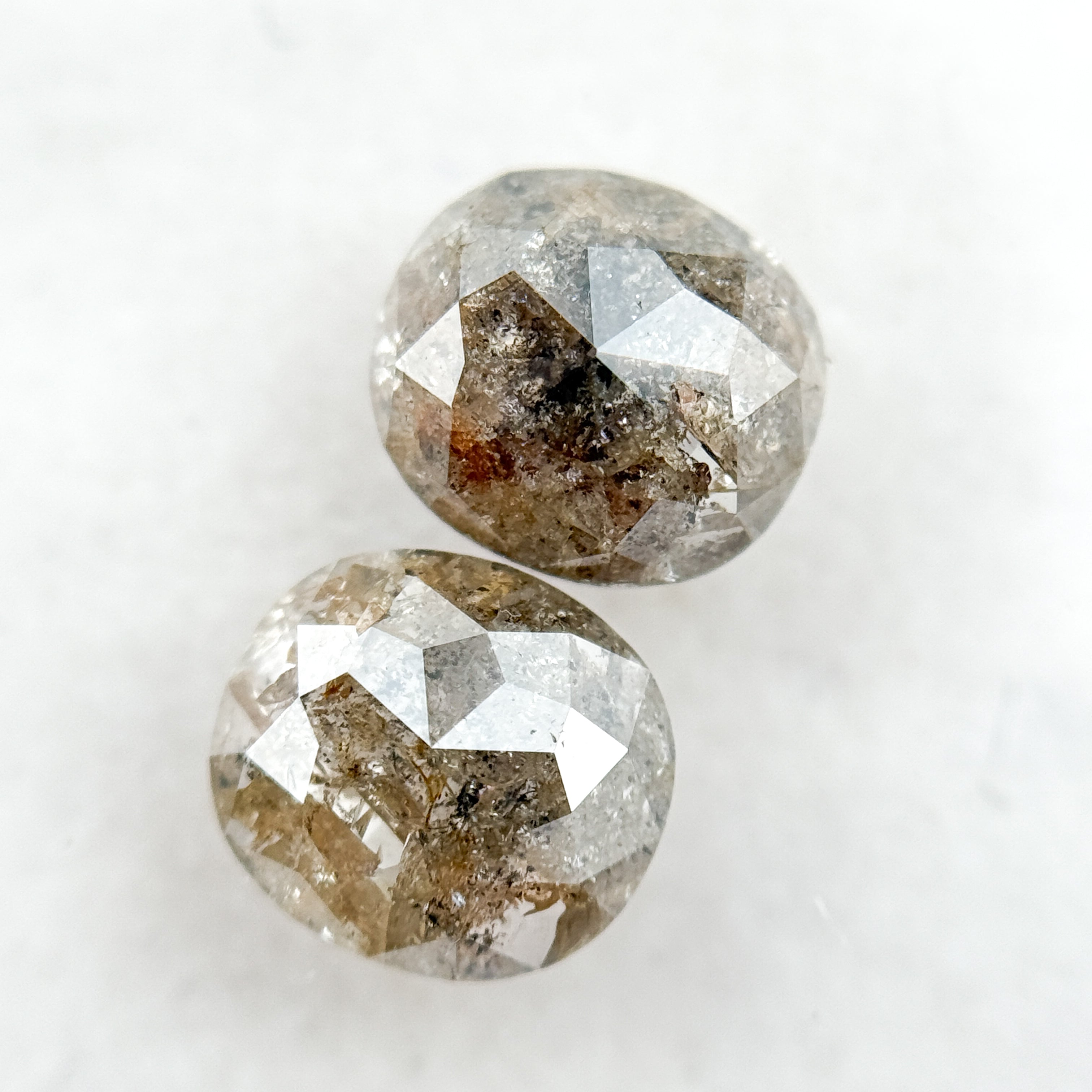 2.30 Ct Oval Rose Cut Grey Natural Salt and Pepper Diamond Pair