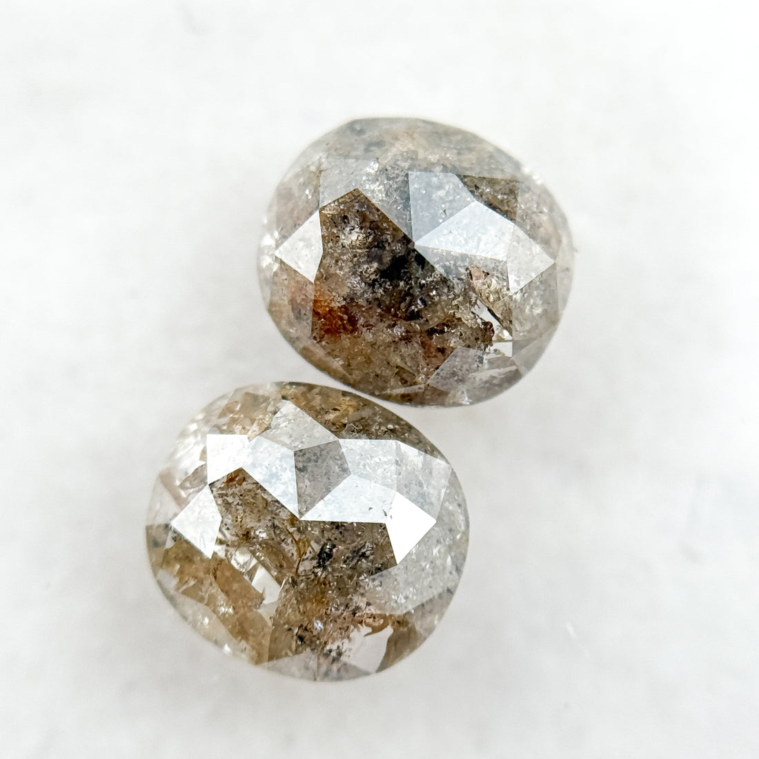 2.30 Ct Oval Rose Cut Grey Natural Salt and Pepper Diamond Pair