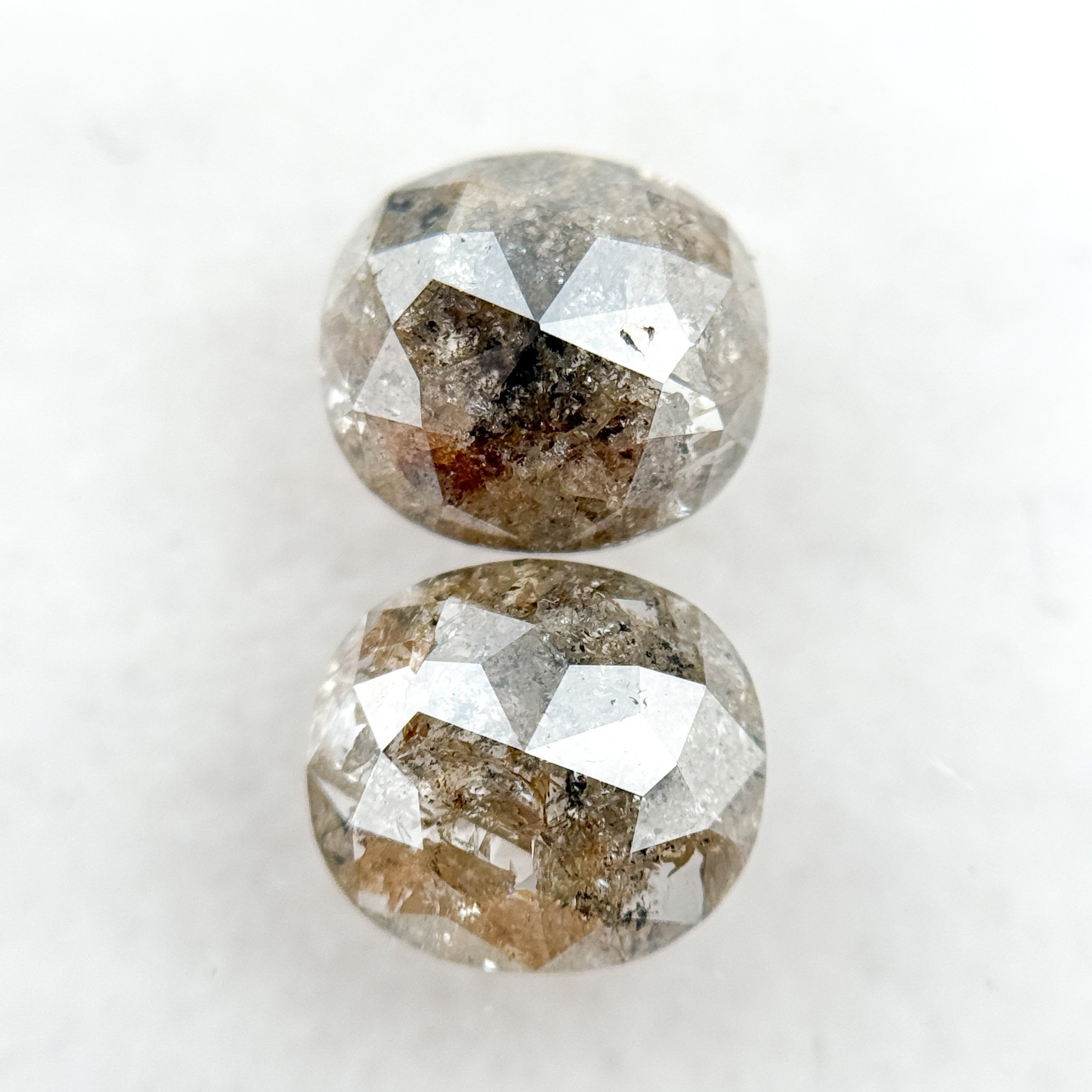 2.30 Ct Oval Rose Cut Grey Natural Salt and Pepper Diamond Pair