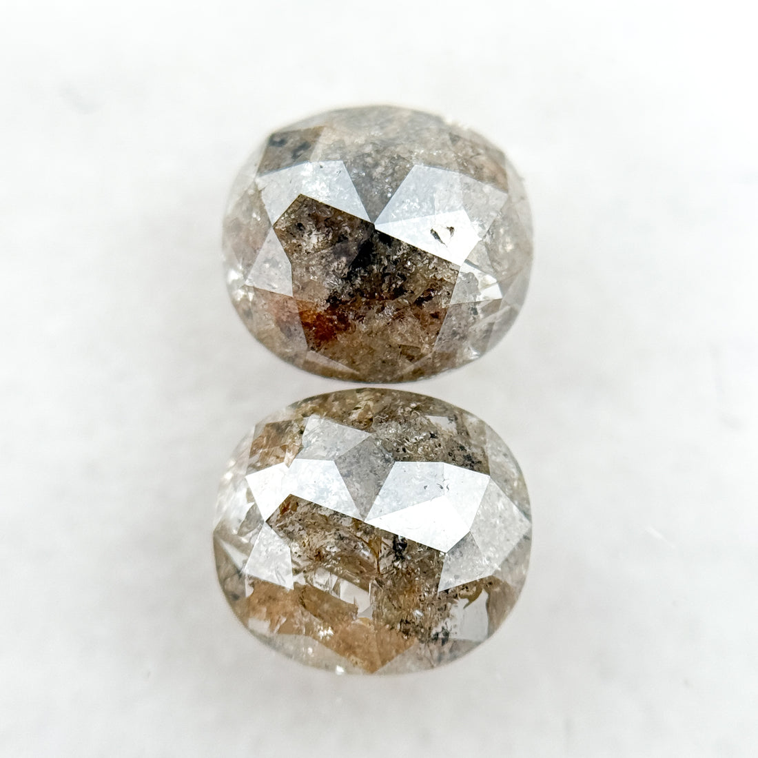 2.30 Ct Oval Rose Cut Grey Natural Salt and Pepper Diamond Pair