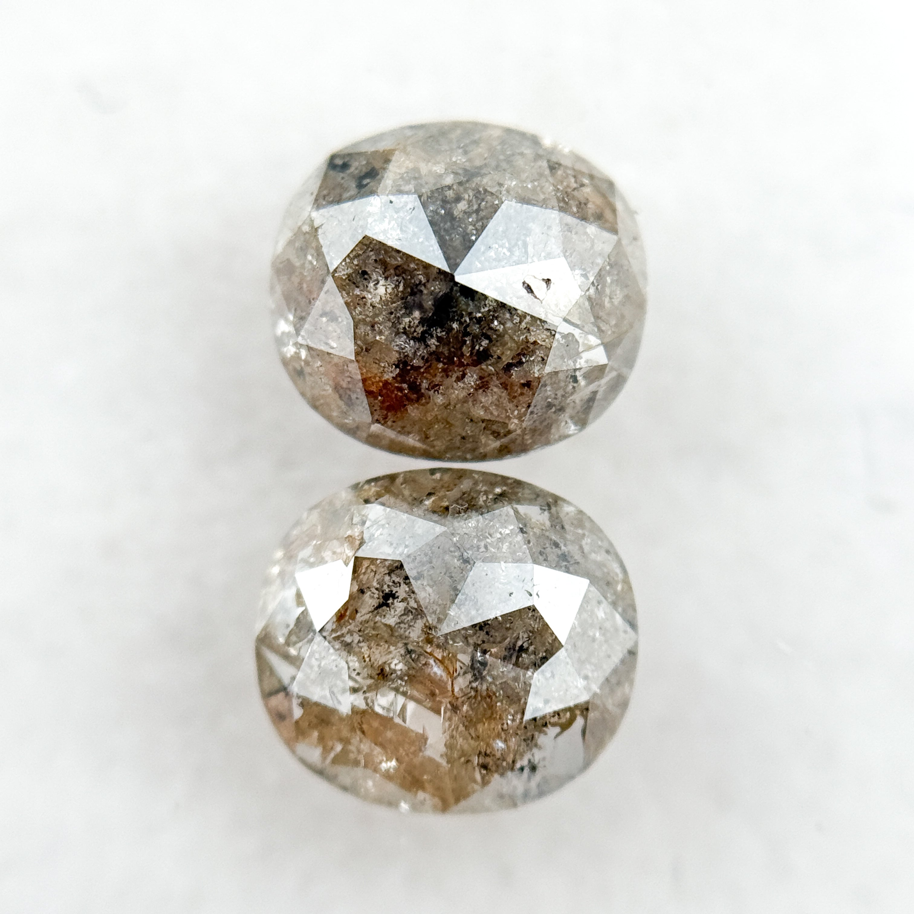2.30 Ct Oval Rose Cut Grey Natural Salt and Pepper Diamond Pair