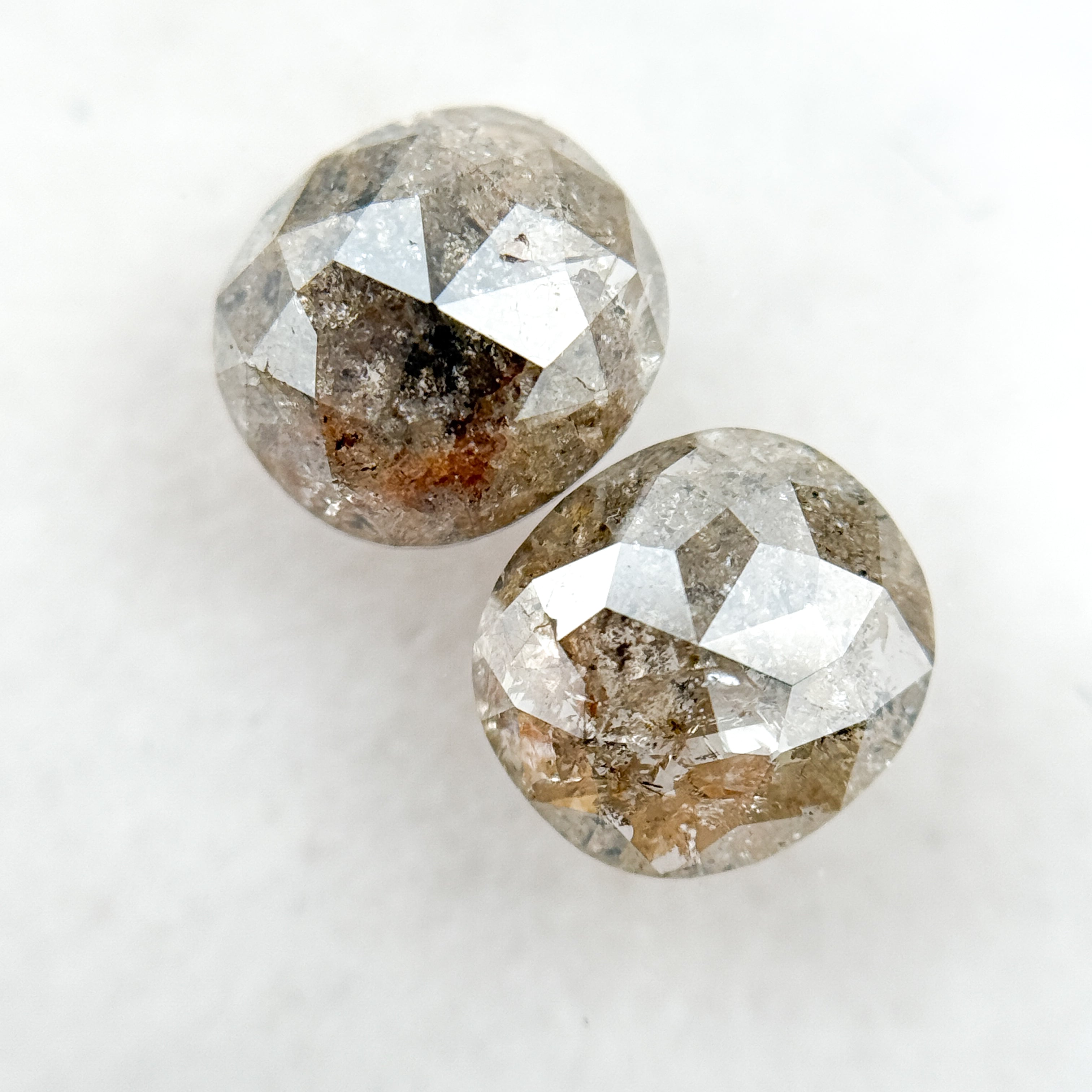 2.30 Ct Oval Rose Cut Grey Natural Salt and Pepper Diamond Pair