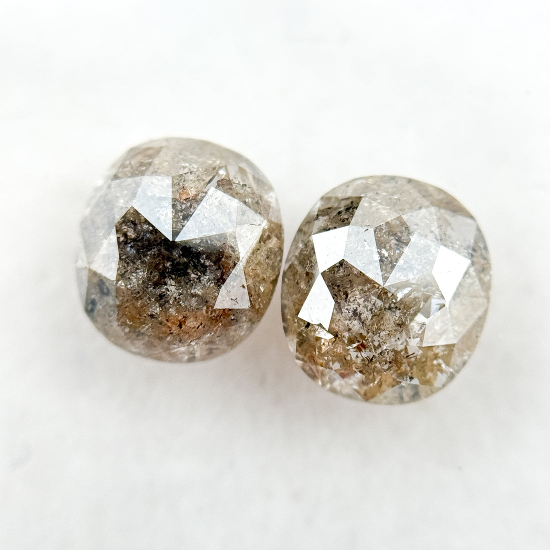 2.30 Ct Oval Rose Cut Grey Natural Salt and Pepper Diamond Pair
