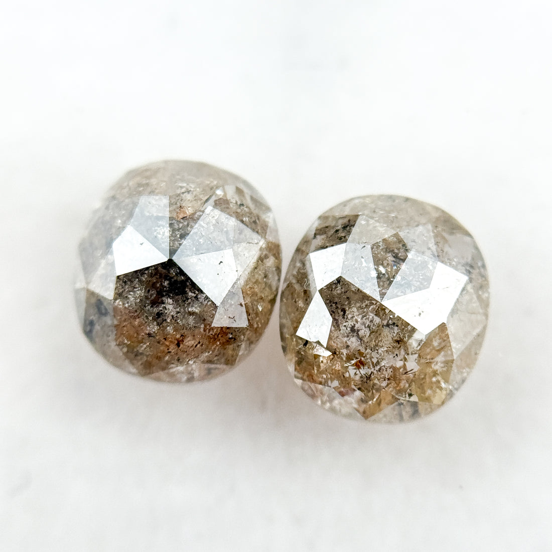 2.30 Ct Oval Rose Cut Grey Natural Salt and Pepper Diamond Pair