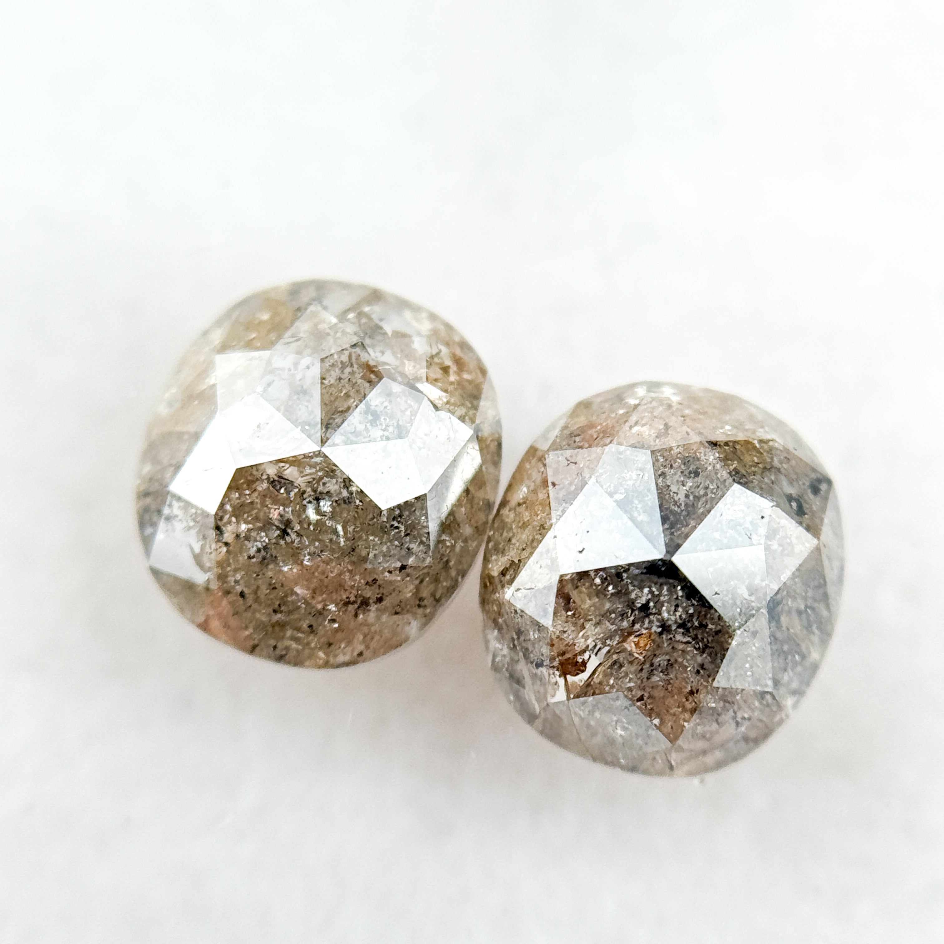 2.30 Ct Oval Rose Cut Grey Natural Salt and Pepper Diamond Pair