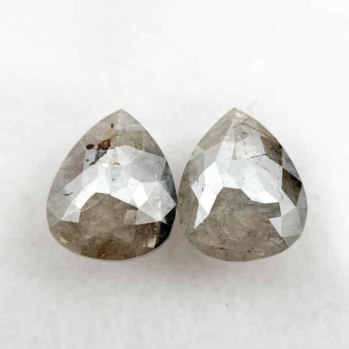 2.02 Ct Pear Rose Cut Grey Natural Salt and Pepper Diamond Pair