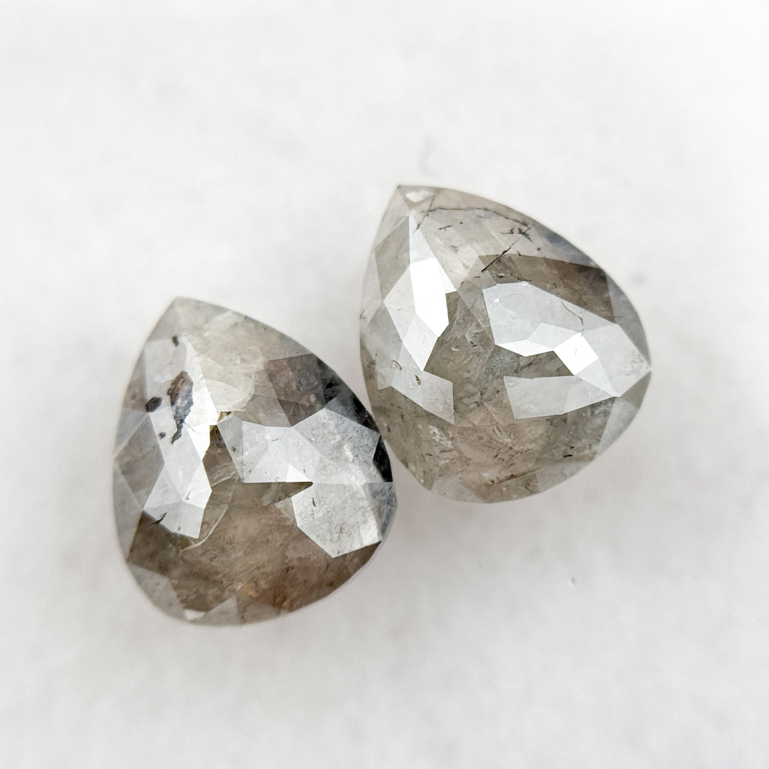 2.02 Ct Pear Rose Cut Grey Natural Salt and Pepper Diamond Pair